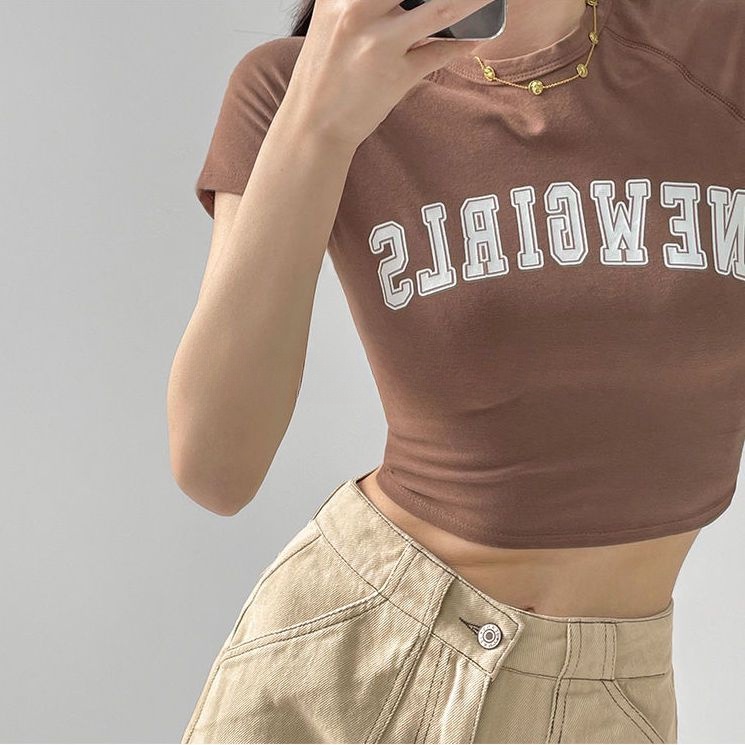 Áo baby tee Thun croptop nữ Ngắn Tay In Chữ Phong Cách Âu Mỹ Thời Trang Mùa Hè Mới Cho Nữ