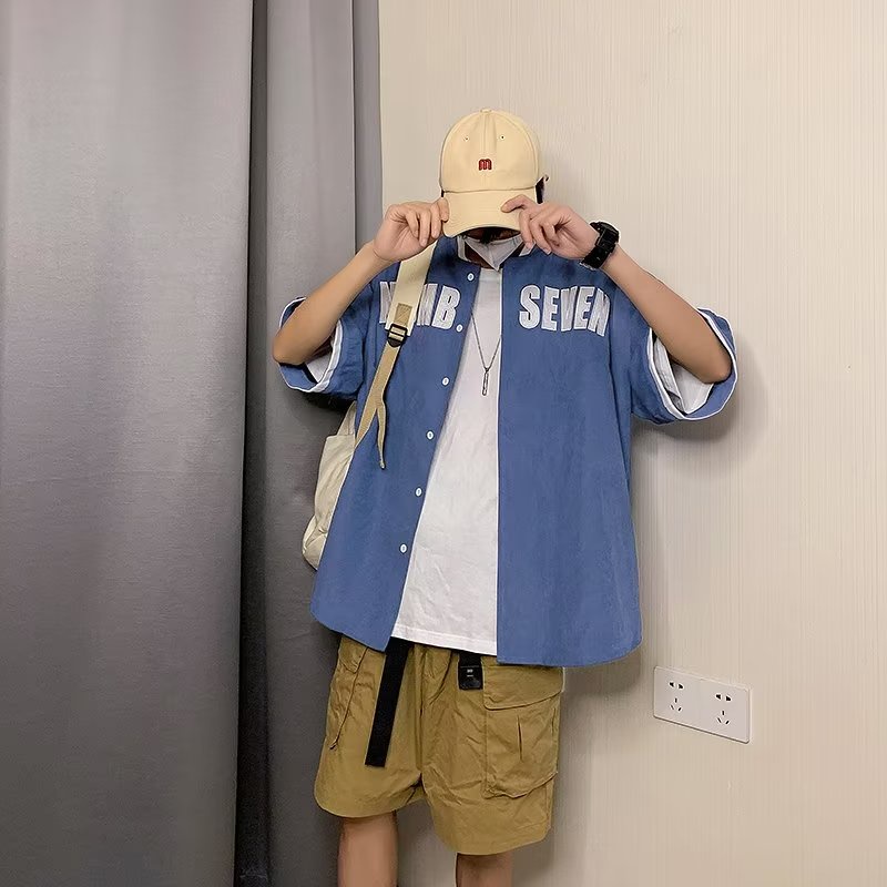 Áo Khoác Bóng Chày Ngắn Tay Dáng Rộng In Chữ Phong Cách Retro Hàn Quốc Giản Dị Dành Cho Nam