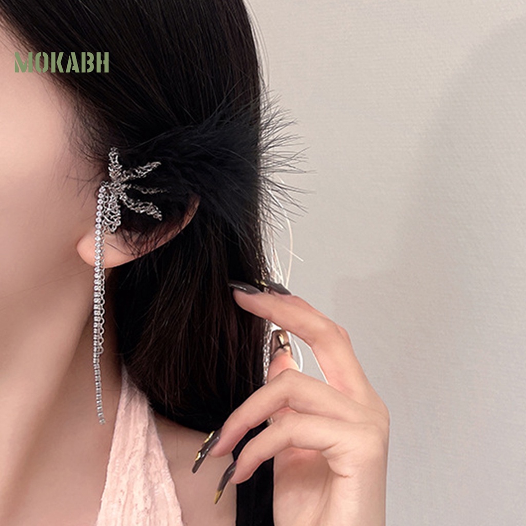 1 Khuyên Kẹp Vành Tai Hình Lông Vũ Đính Ngọc Trai Giả Sang Trọng