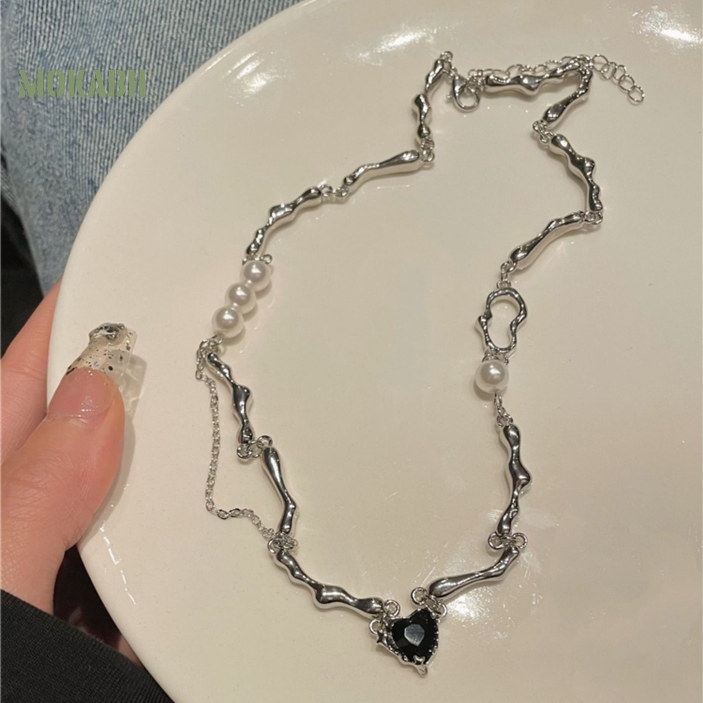 [Mới] Vòng cổ Mặt Hình Học Mạ Điện Đính Đá Zircon Khối Lượng Nhẹ Trang Trí Hình Trái Tim Màu Đen Có Thể Điều Chỉnh