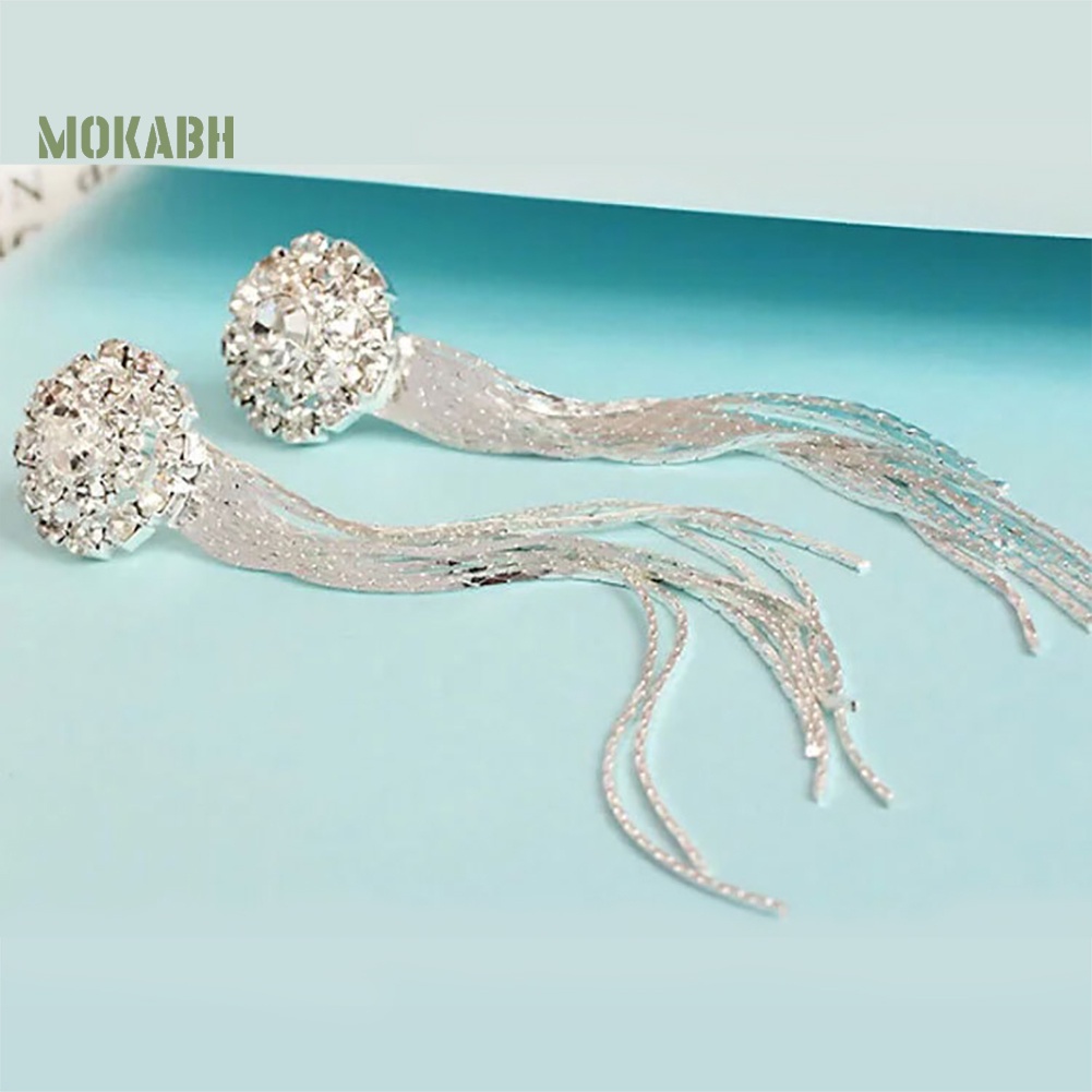 Khuyên Tai Dáng Dài Đính Đá Phối Tua Rua Độc Đáo Thời Trang Cho Nữ