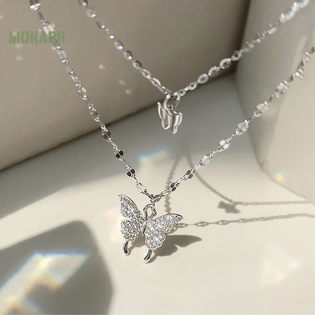 Vòng cổ Hai Lớp Bằng Hợp Kim Mặt Hình Bướm Chống Rỉ Sét Thời Trang Cho Nữ