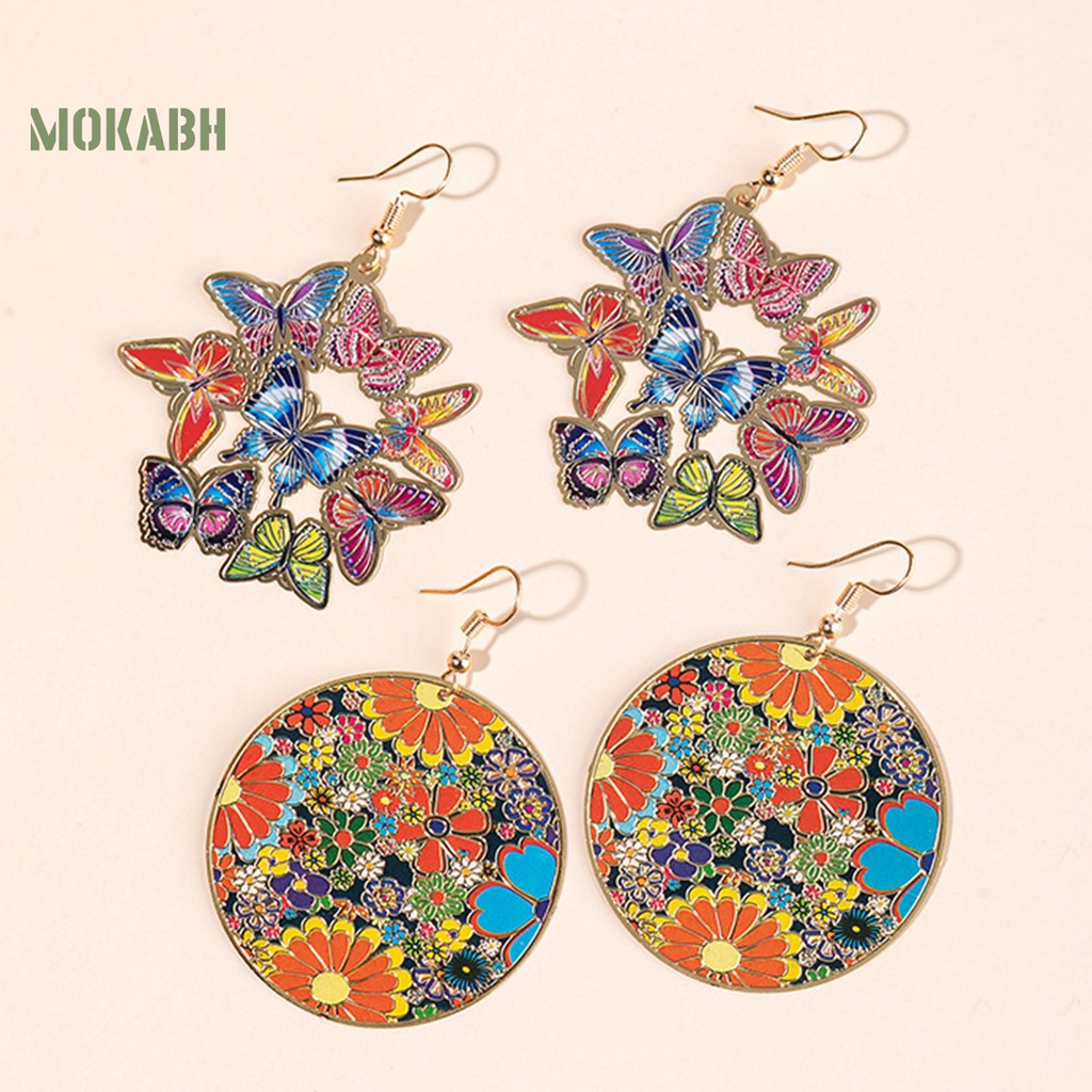 1 Đôi Bông Tai Treo Hình Hoa / Bướm Màu Sắc Ngọt Ngào Chất Lượng Cao Dễ Lên Màu Thời Trang Cho Nữ