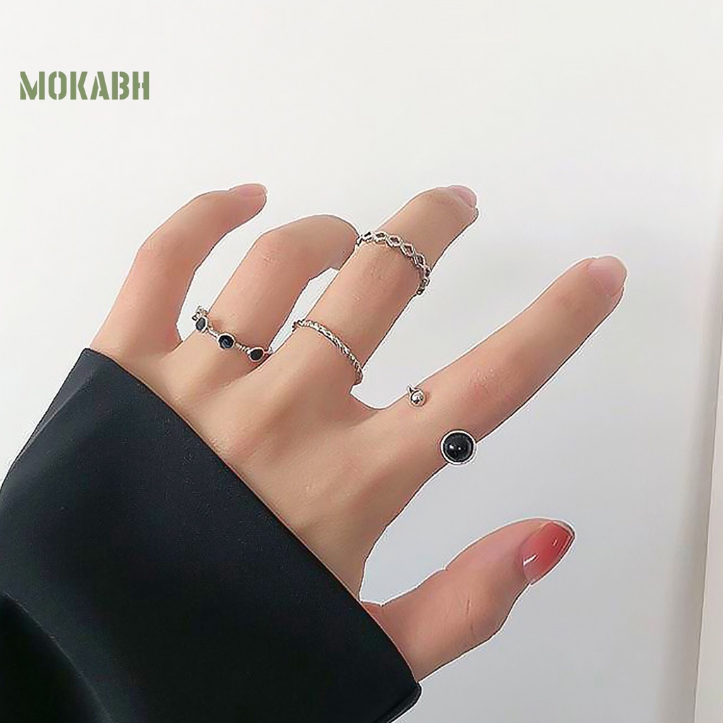 Set 4 Nhẫn Đeo Đốt Ngón Tay Bằng Bạc Phong Cách Hình Học Màu Sắc Mượt Mà Điều Chỉnh Được Dành Cho Nữ