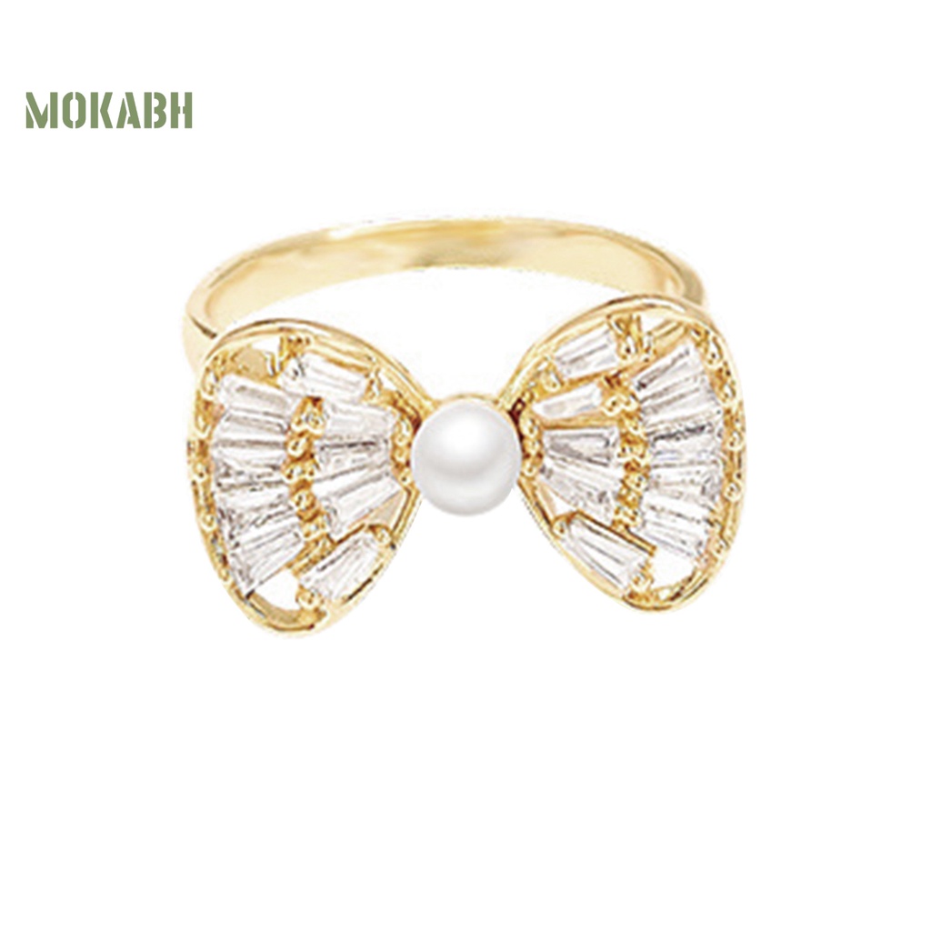 [Mới] Nhẫn Đeo Ngón Trỏ Hình Nơ Rỗng Đính Đá Zircon Trọng Lượng Nhẹ Có Thể Điều Chỉnh Trang Sức Cho Nữ