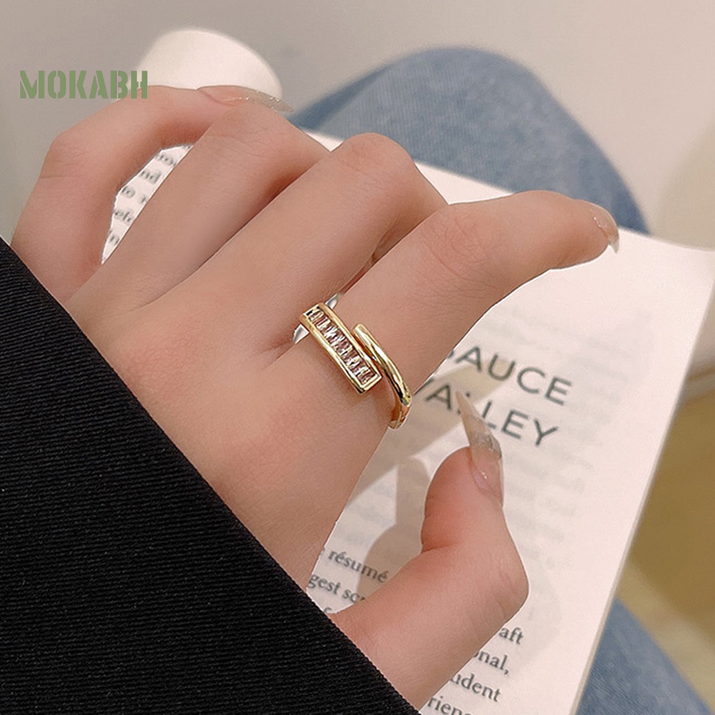 Nhẫn Đeo Tay Hai Lớp Bằng Đồng Sáng Bóng Phong Cách Hàn Quốc Cho Nữ