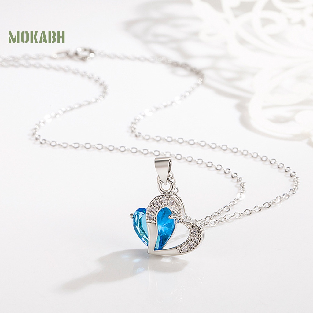 1 Bộ Vòng cổ + Bông Tai Đính Đá Zircon Hình Trái Tim Lấp Lánh