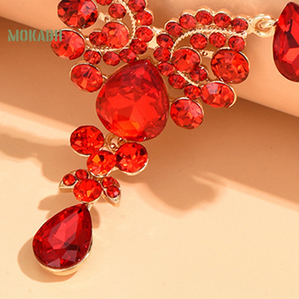 1 Bộ Vòng cổ + Bông Tai Đính Đá Hình Giọt Nước Lấp Lánh Sang Trọng