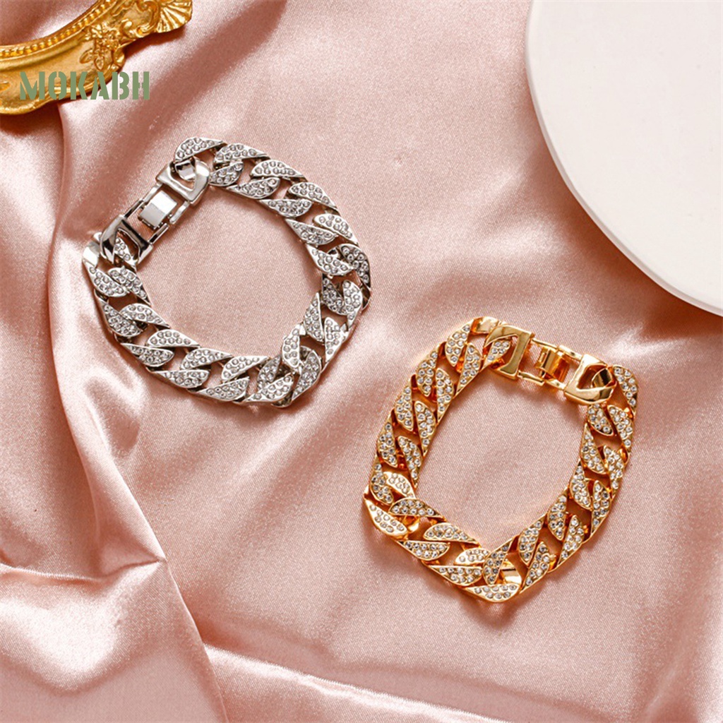 [Mới] Vòng Đeo Tay Hình Học Đính Đá Mạ Điện Không Dễ Gỉ Dày Trang Trí Đường Phố Cá Tính Dành Cho Nữ