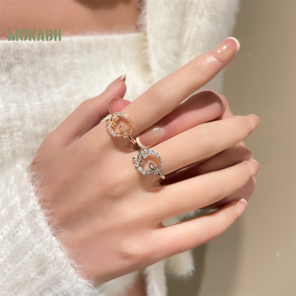 [Mới] Nhẫn Hở Mạ Điện Đính Đá Zircon Hình Học Bướm Sang Trọng Cá Tính Không Gây Dị Ứng Trang Sức