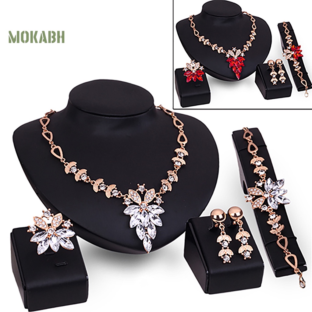 Set 4 Món Trang Sức Gồm Vòng cổ / Bông Tai / Nhẫn Hình Hoa Siêu Bền