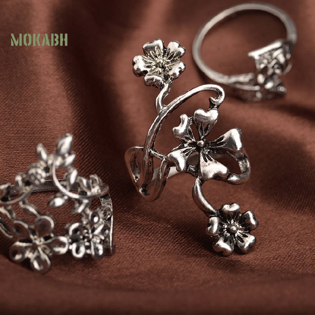 Bộ 4 Nhẫn Midi Đeo Khớp Ngón Tay Hình Hoa Lá Kiểu Vintage Thời Trang Cho Nữ