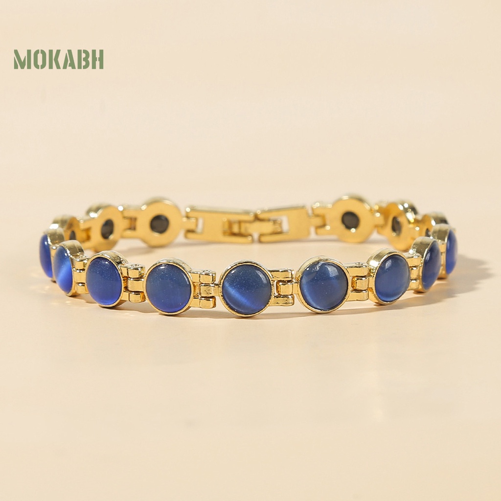 Vòng Tay Mạ Vàng Đính Đá Mắt Mèo Giảm Mệt Mỏi Thời Trang