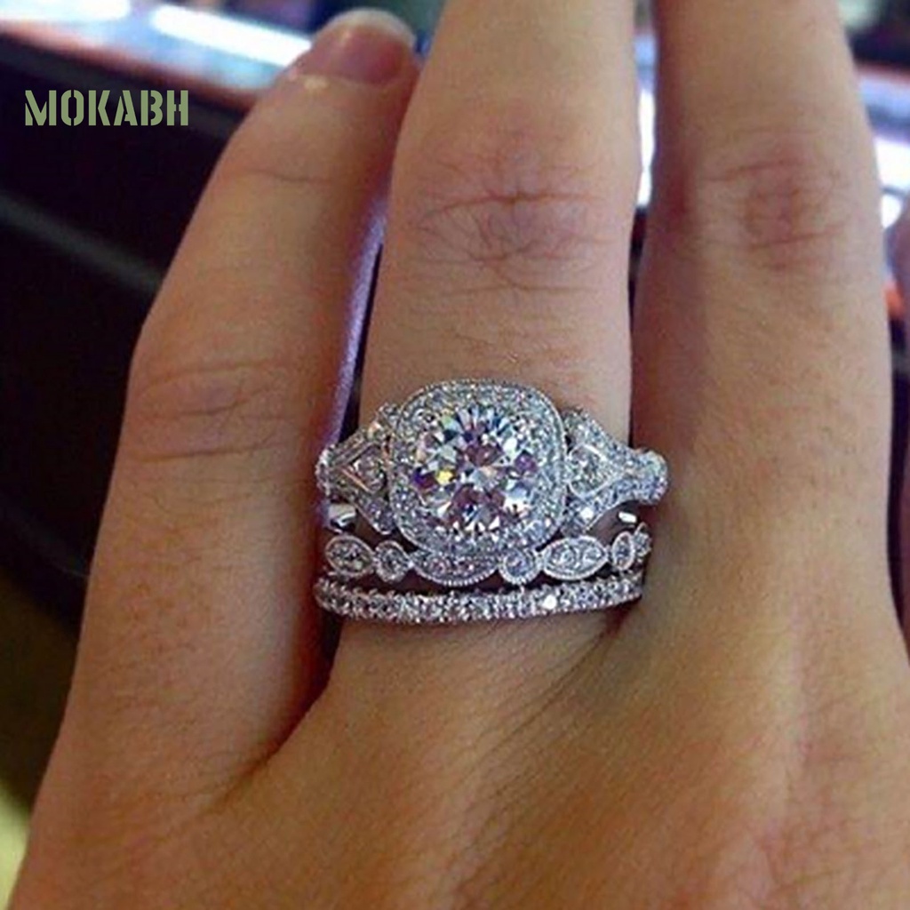 Set 3 Nhẫn Đính Hôn Đính Đá Lấp Lánh Tinh Tế Sáng Tạo Phổ Biến