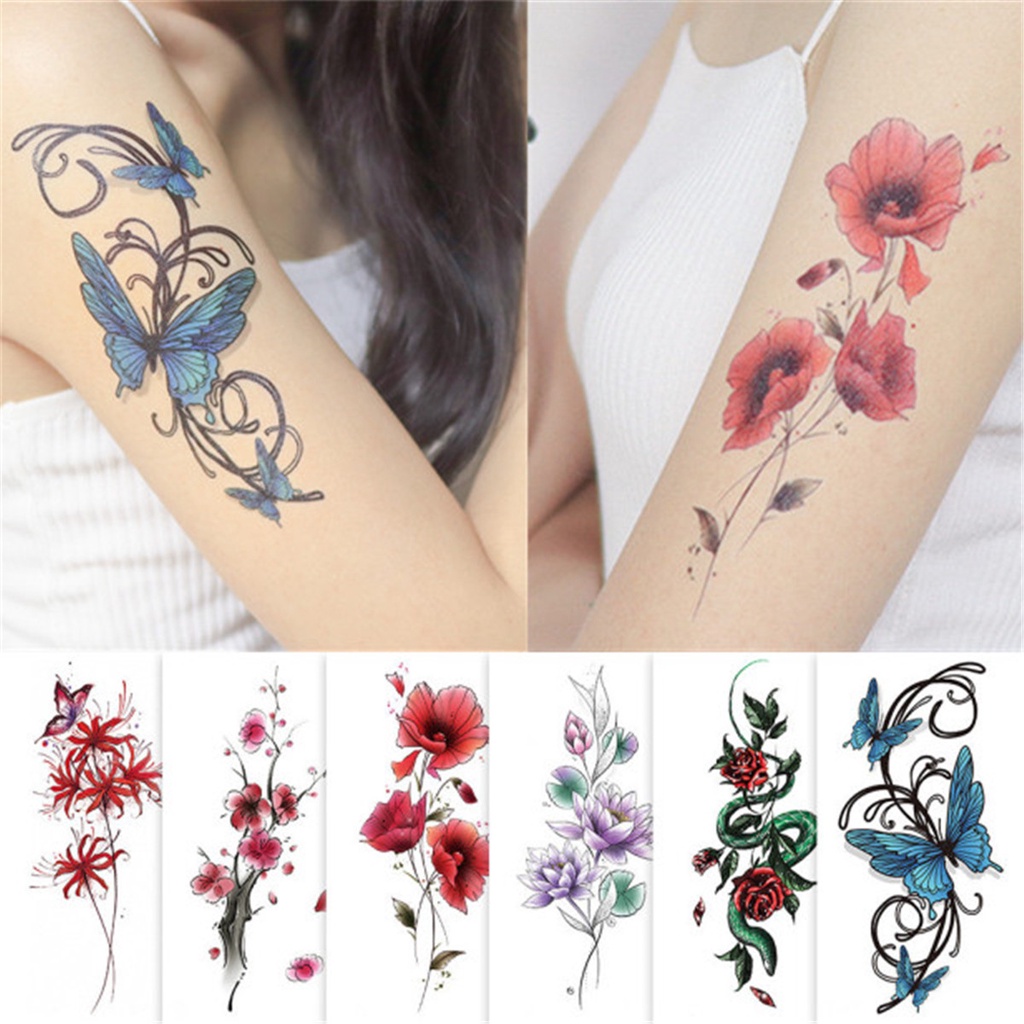 Hình Xăm Dán Tạm Thời Chống Thấm Nước Lâu Trôi Họa Tiết Da Rắn Và Hoa Phong Cách ins