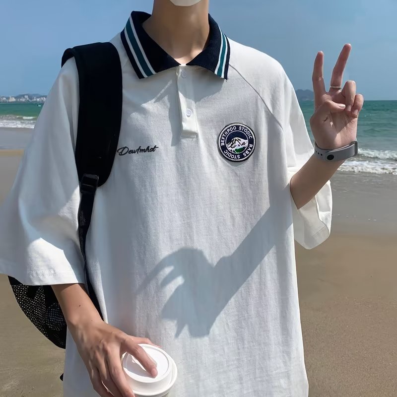 Áo Thun POLO Tay Ngắn Dáng Rộng Phong Cách Preppy Nhật Bản Thời Trang Mùa Hè Mới Cho Nam