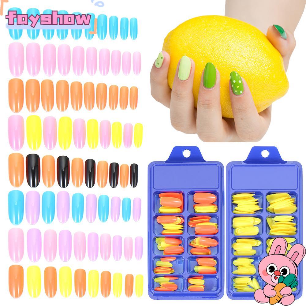 Hộp 100 Móng Tay Giả Bằng Acrylic Màu Kẹo DIY Ốp