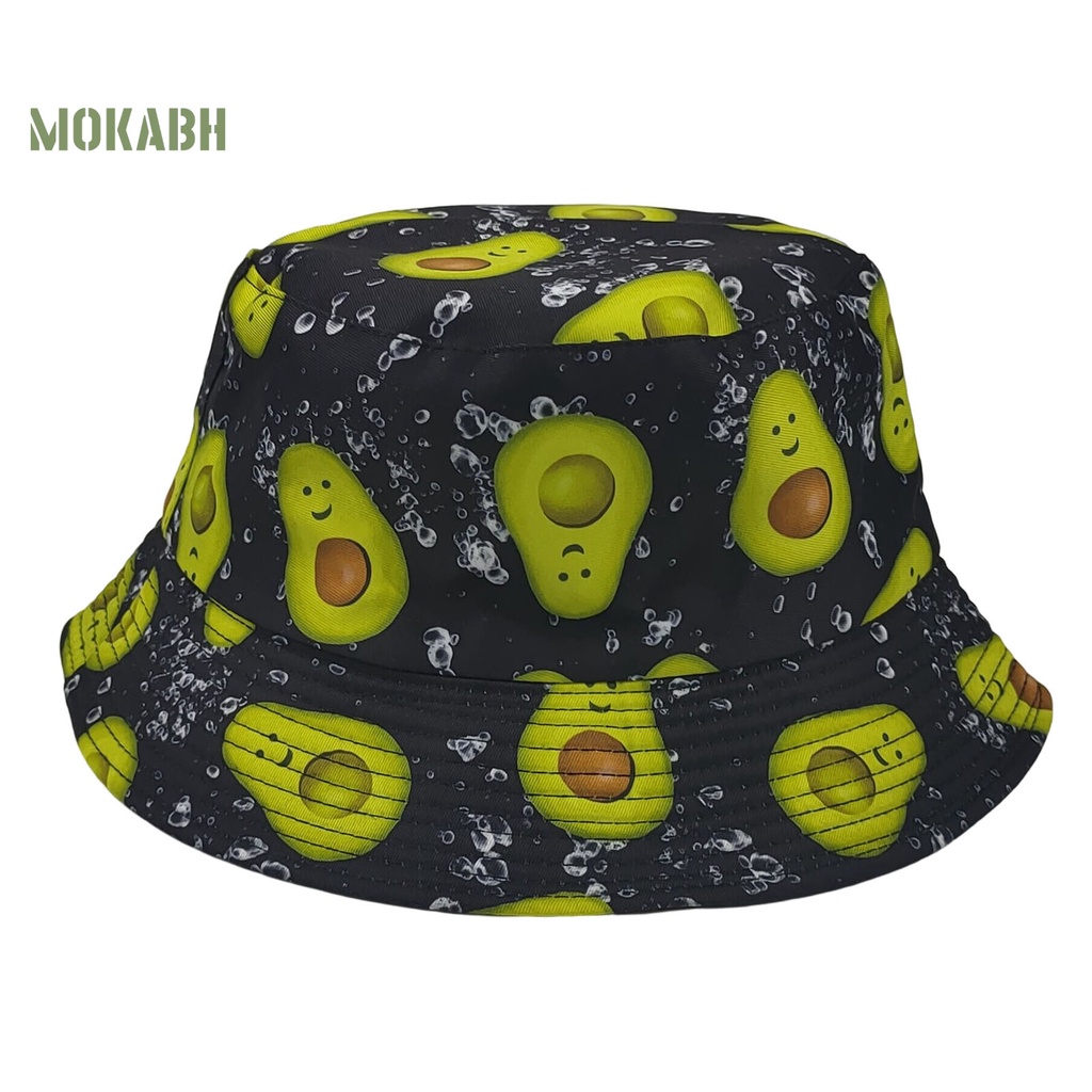 [Mok Abh] Mũ Ngư Dân Hai Mặt Phẳng Thoáng Khí Chống Nắng Thoáng Khí In Họa Tiết Trái Bơ Tươi Mới
