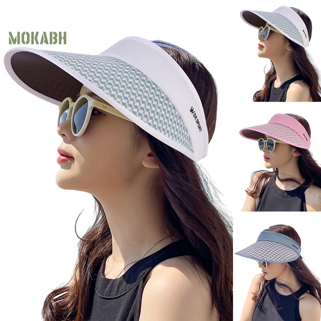 [Mok Abh] Mũ Chống Nắng Hở Chóp Vành Dài Điều Chỉnh Được Màu Sắc Tương Phản Thoáng Khí Chống Biến Dạng Khi Đi Du