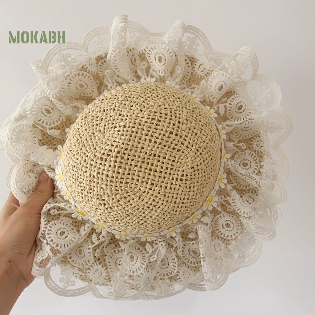 Nón Cối Rộng Vành Thoáng Khí Kèm Dây Đeo Co Giãn Chống Tia UV Thời Trang Mùa Hè Cho Bé Gái