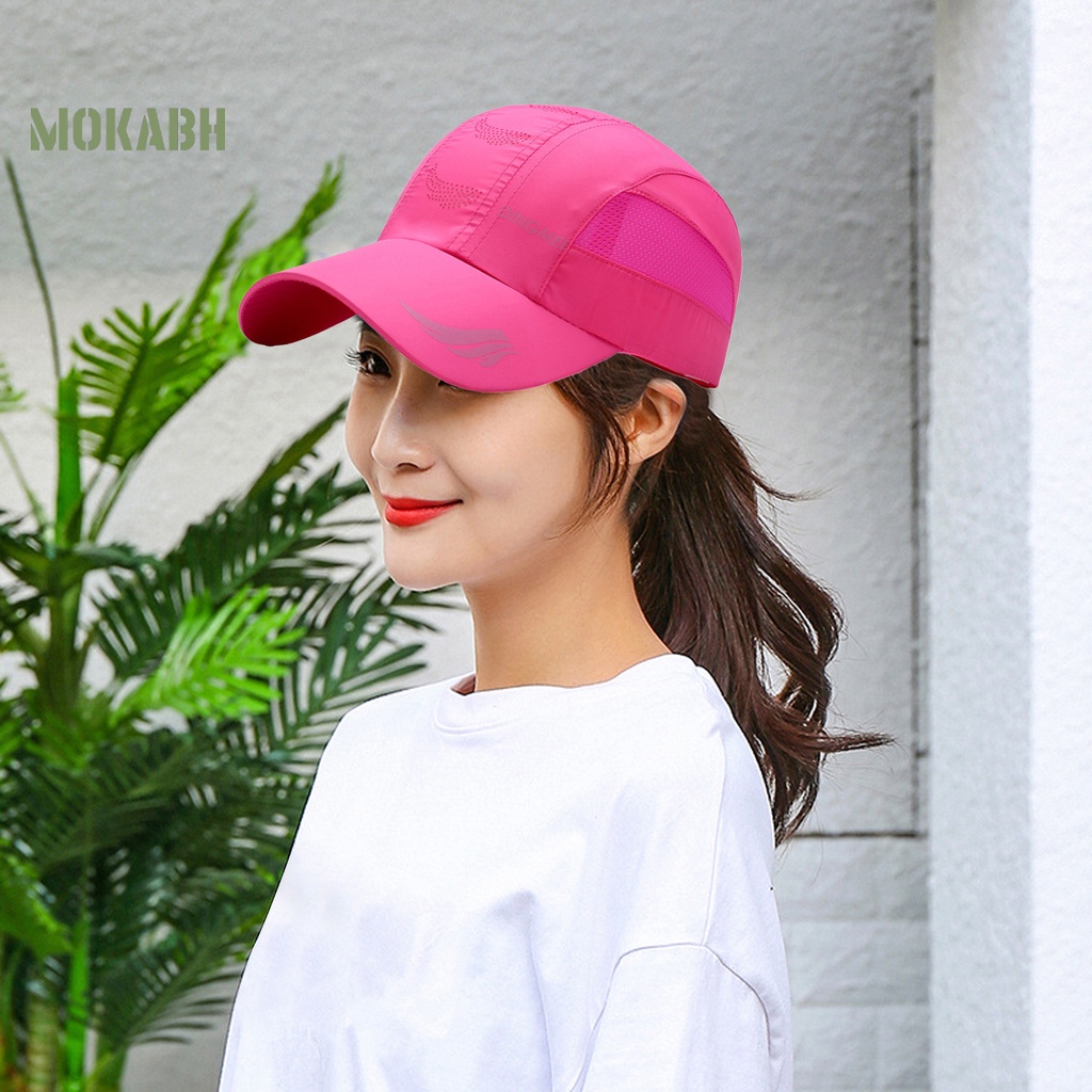 [Mok Abh] Mũ Lưỡi Trai Thể Thao Phối Lưới Chống Nắng Ghép Nối Dài Vành Hình Học Có Thể Điều Chỉnh Cho Nam Và Nữ