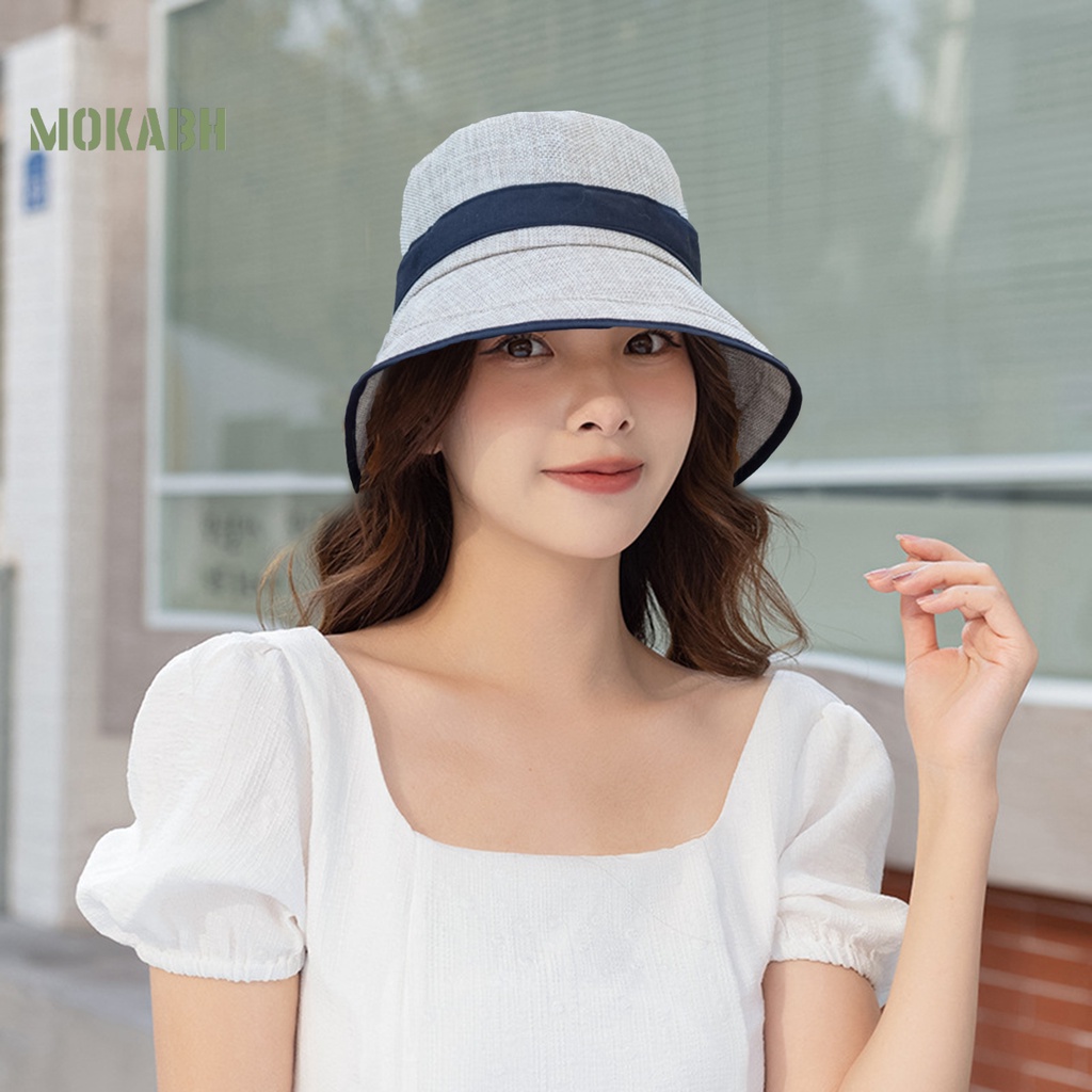 Nón Vành Tròn Màu Trơn Chống Tia UV Chống Rơi Chống Gió Thời Trang Mùa Hè Cho Nữ