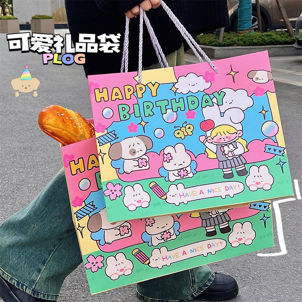 Túi Tote Bằng Giấy Đa Năng In Họa Tiết Hoạt Hình Dễ Thương Dùng Làm Quà Tặng Sinh Nhật