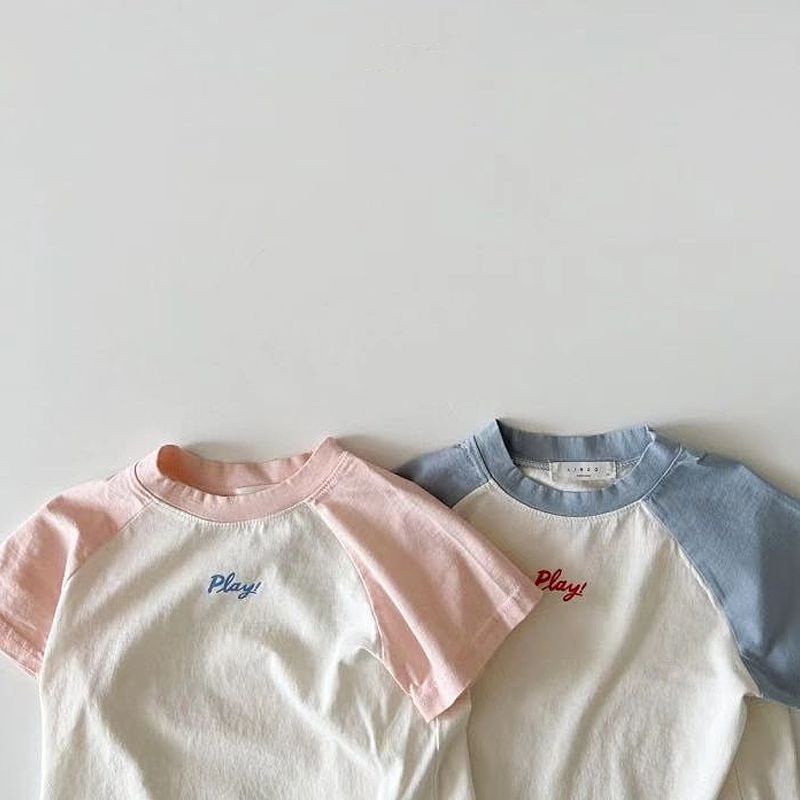Áo Thun Tay Ngắn Chất Liệu 100% Cotton Mỏng Phối Màu Tương Phản Cho Bé