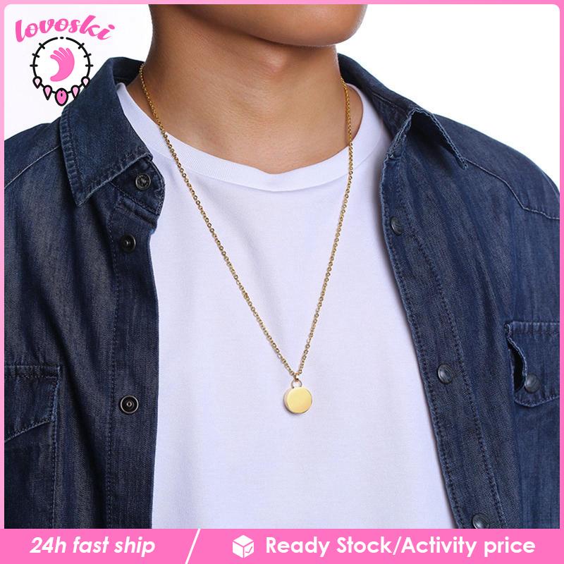 Vòng cổ Mặt Tròn Bằng Thép Không Gỉ Thời Trang Cho Nam Nữ