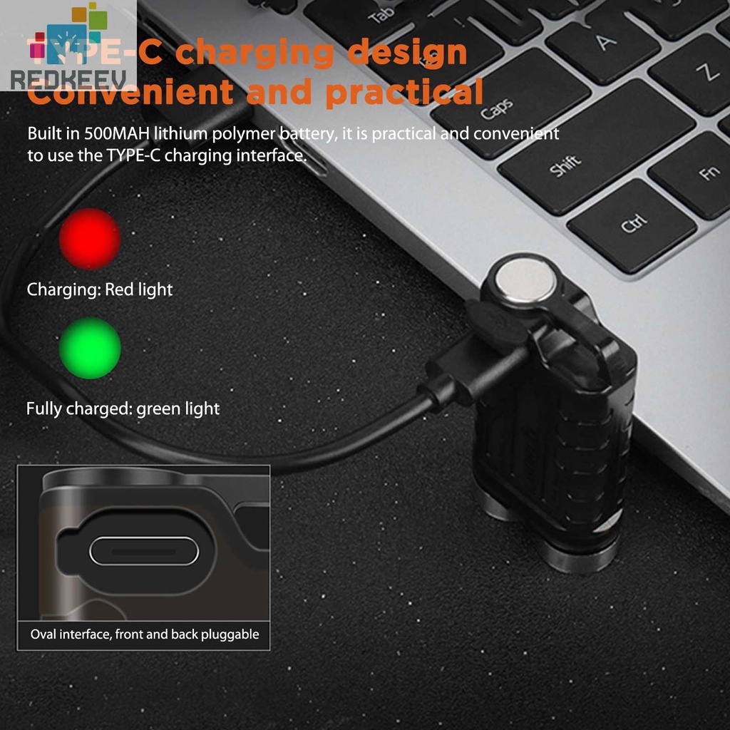 Móc Khóa Đèn Pin Mini EDC 900LM Kèm Cáp USB Type-C