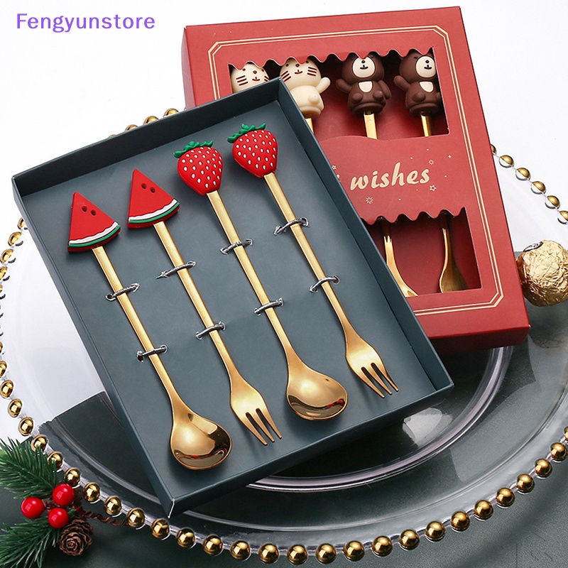 Set 4 Muỗng Nĩa Ăn Trái Cây / Cà Phê / Món Tráng Miệng Màu Vàng Kim