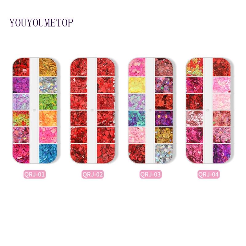 Hộp Kim Tuyến Trái Tim Nhiều Màu Sắc Trang Trí Móng Tay