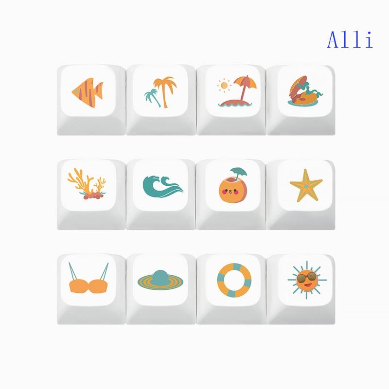 Bộ 12 Nút Bàn Phím Cơ XDA PBT Hình Bãi Biển Nhuộm Màu