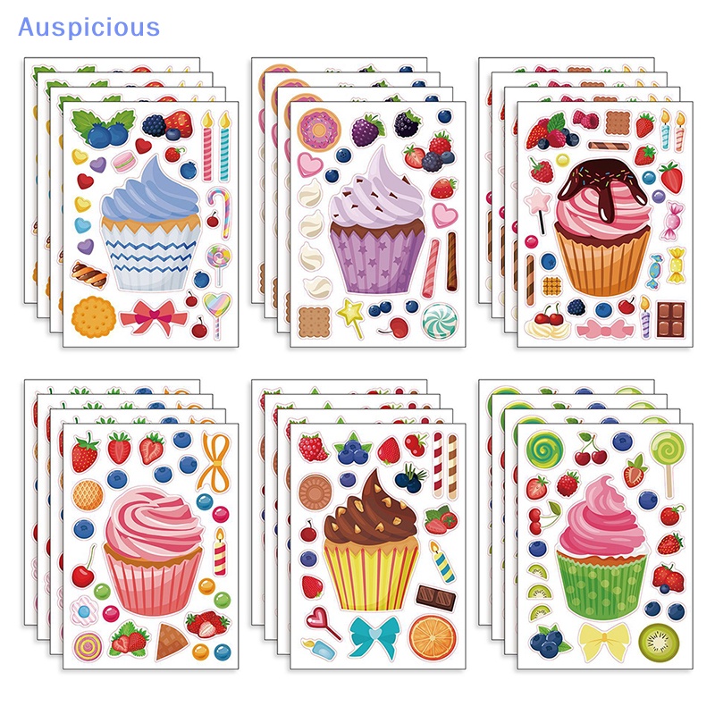 Set 6 / 12 / 24 Miếng Dán Trang Trí Bánh Cupcake DIY Cho Bé