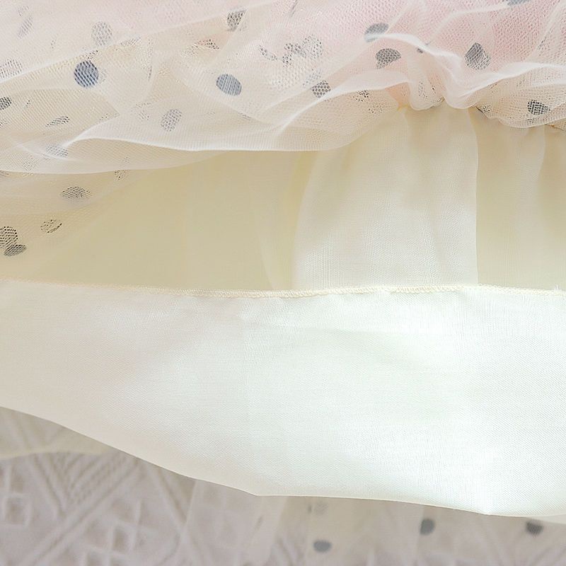 Đầm Công Chúa Mùa Hè Hàn Quốc Tay Cộc Kiểu Lưới Chấm Bi Mới 2023