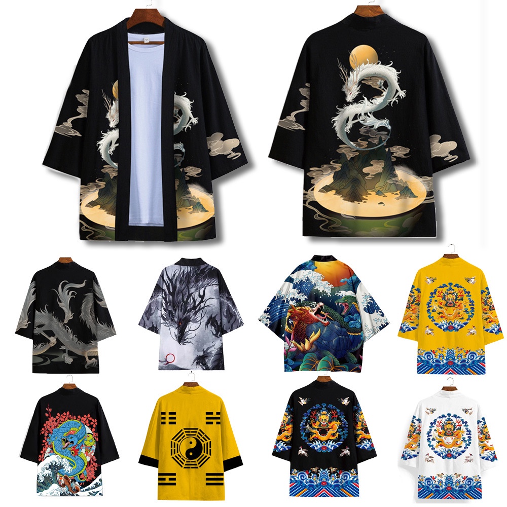 Áo khoác Kimono phong cách Nhật Bản Phong cách Trung Quốc Áo choàng rồng Ukiyo-e dáng rộng phong cách Nhật Bản Áo khoác Cardigan hợp thời trang cosplay