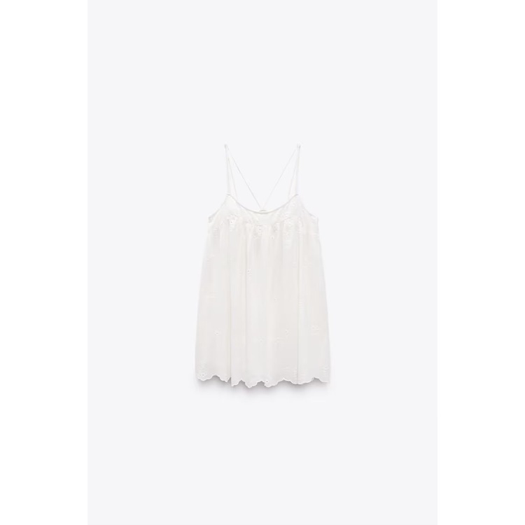 Zara Đầm Hai Dây Ngắn Thêu Họa Tiết Thời Trang Mùa Hè 7200336