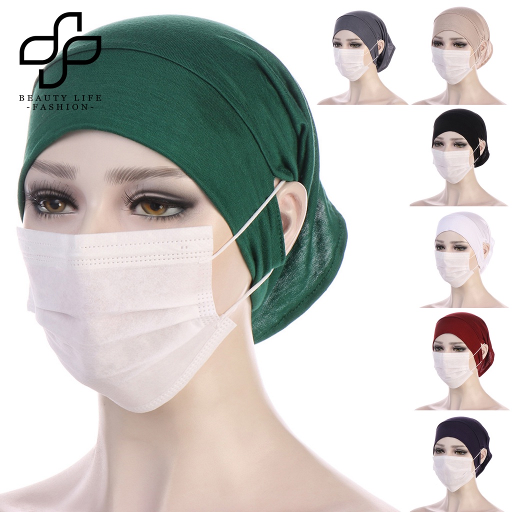 Mũ Trùm Đầu Bằng Vải Mềm Mỏng Màu Trơn Co Giãn Thoáng Khí Có Lỗ Xỏ Tai Cho Nữ
