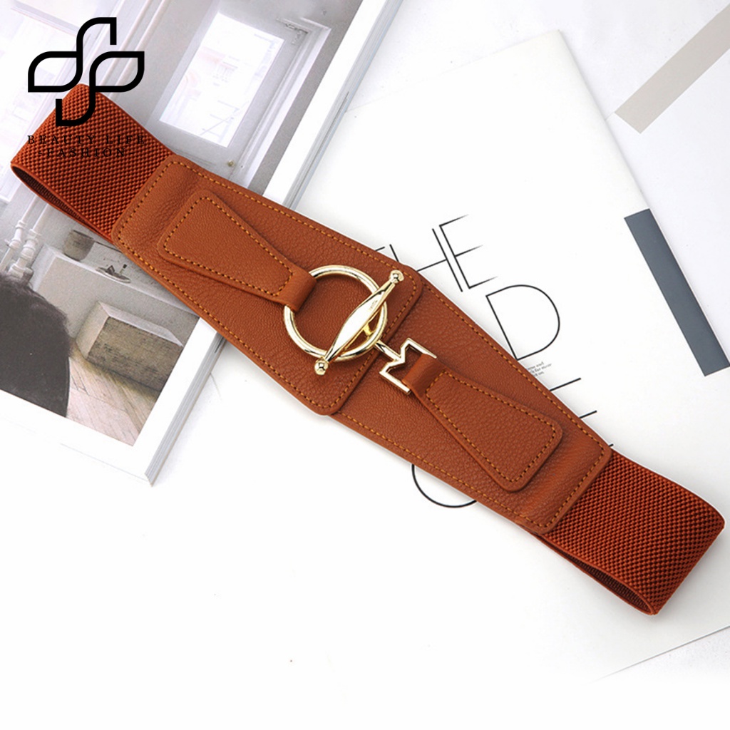 Thắt Lưng Giả Da Bản Rộng Co Giãn Tốt Màu Trơn Thời Trang Cho Nữ