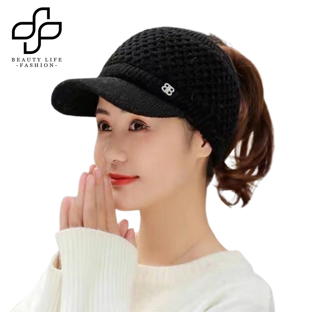 Mũ Thể Thao Hở Chóp Lót Nhung Giữ Ấm Màu Trơn Thời Trang Thu Đông Cho Nữ
