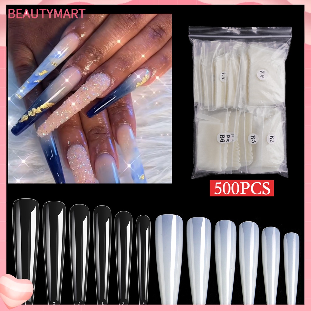 Bộ 600 Móng Tay Giả Nối Dài Che Phủ Toàn Diện Chống Vỡ Lâu Trôi DIY
