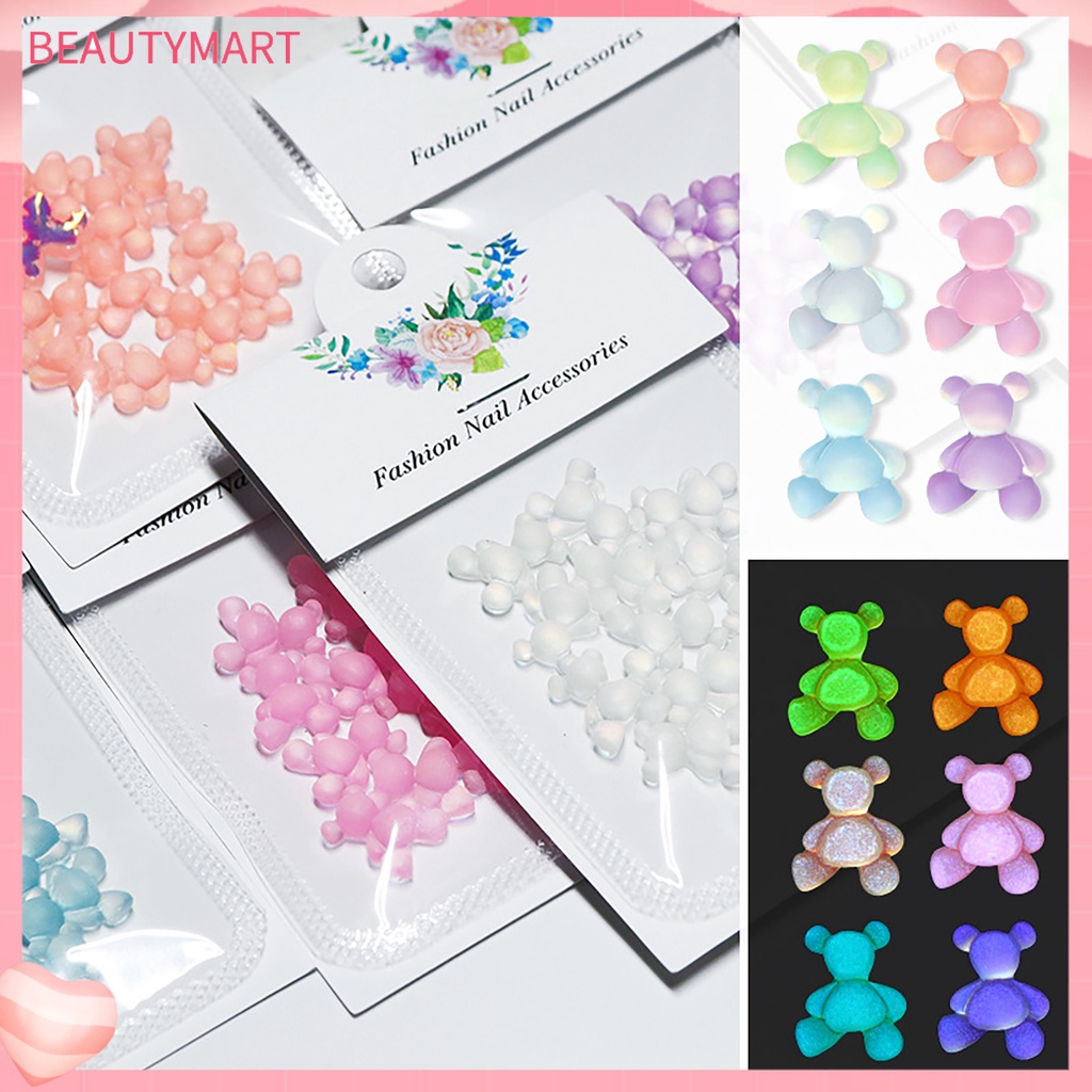 Bộ 10 Phụ Kiện Trang Trí Móng Tay Hình Gấu 3D Màu Sắc Tươi Sáng Không Phai