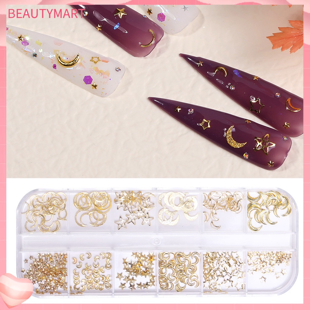 1 Hộp 12 Ngăn Đựng Hạt Kim Sa 3D Tự Trang Trí Móng Tay Cho Nữ