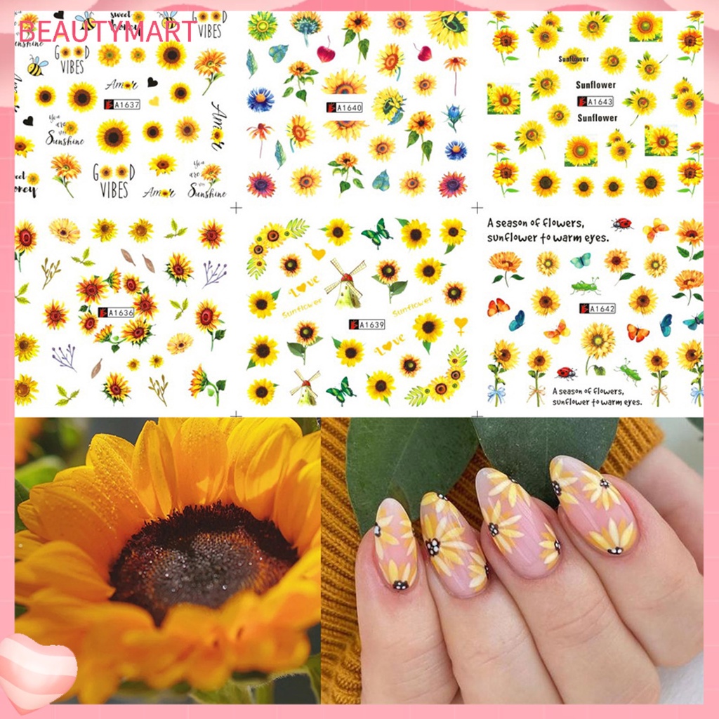 Miếng Dán Trang Trí Móng Tay Tự Dính Hình Hoa Hướng Dương Tinh Tế