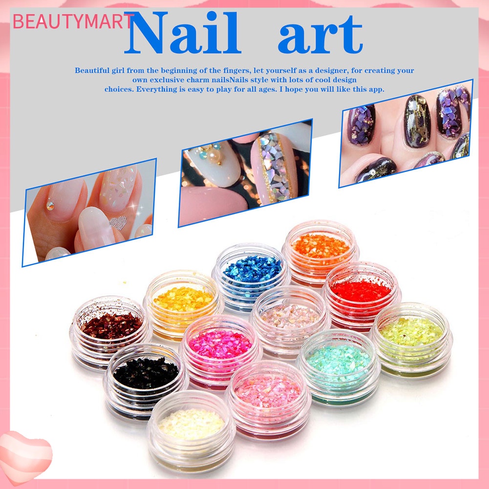 1 Bộ Vỏ Sò Lấp Lánh Trang Trí Móng Tay 12 Màu DIY