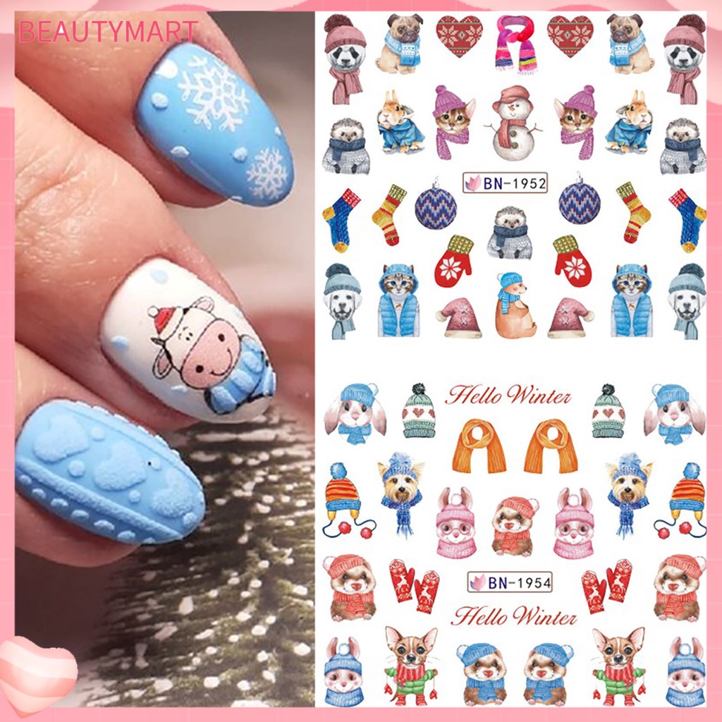 Miếng Dán Trang Trí Móng Tay Họa Tiết Bông Tuyết Giáng Sinh 3D Nhiều Màu Holographic