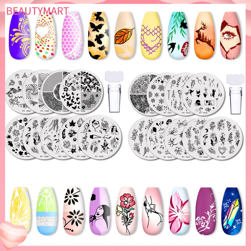 1 Bộ Đĩa Tem In Họa Tiết Trang Trí Móng Tay Bằng Nhựa Bền Chống Bụi Chống Bong Tróc Có Thể Tái Sử Dụng