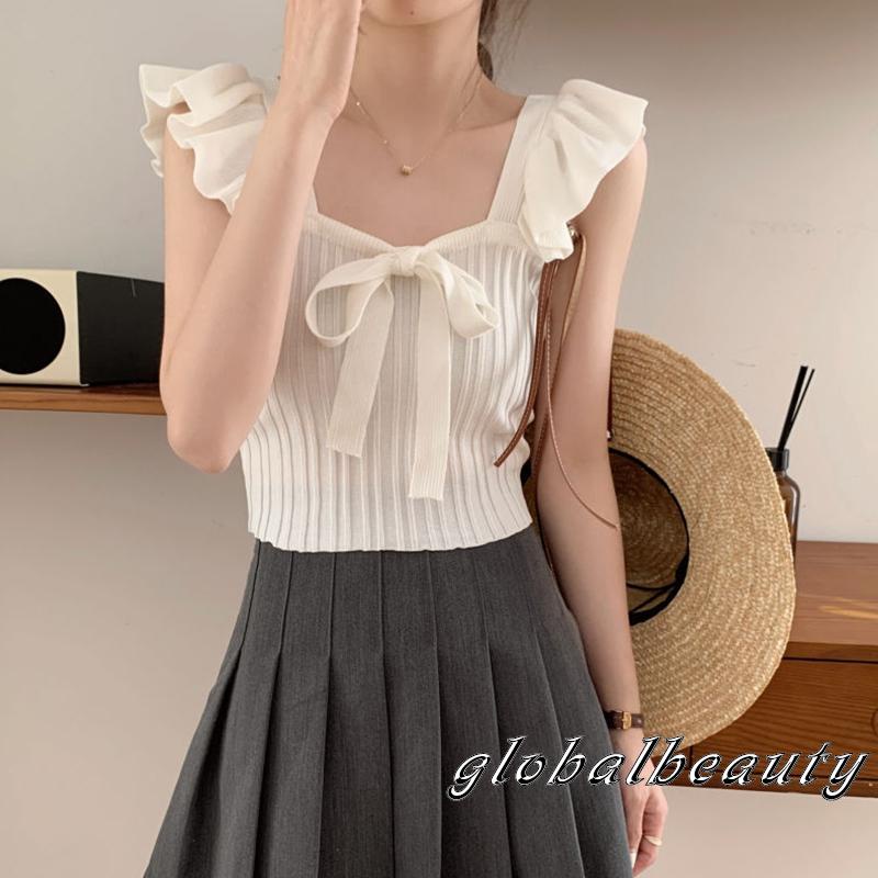 Áo Crop Top Không Tay Nhún Bèo Màu Sắc Đơn Giản Thời Trang Mùa Hè Cho Nữ