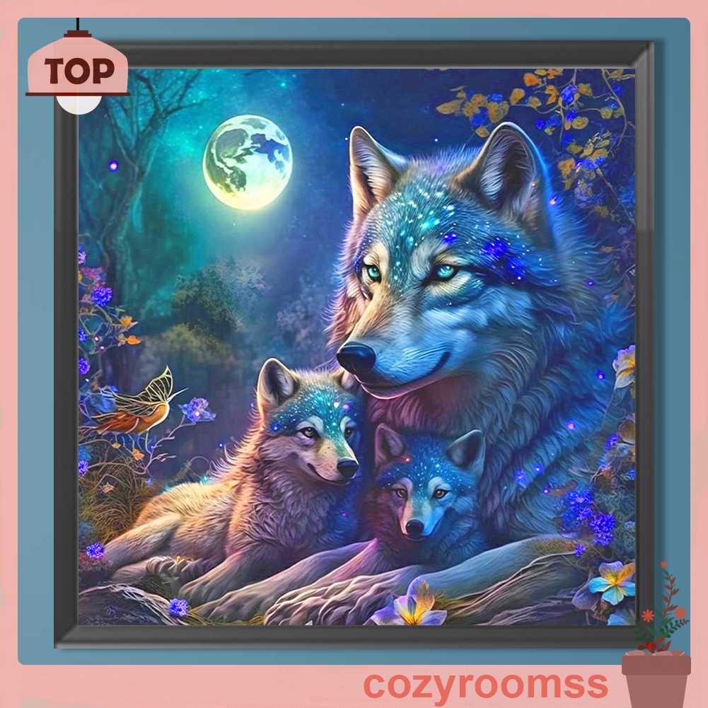 Tranh Đính Đá Kim Cương Toàn Bộ 5D DIY Hình Vẽ Sói Trang Trí Nhà Cửa