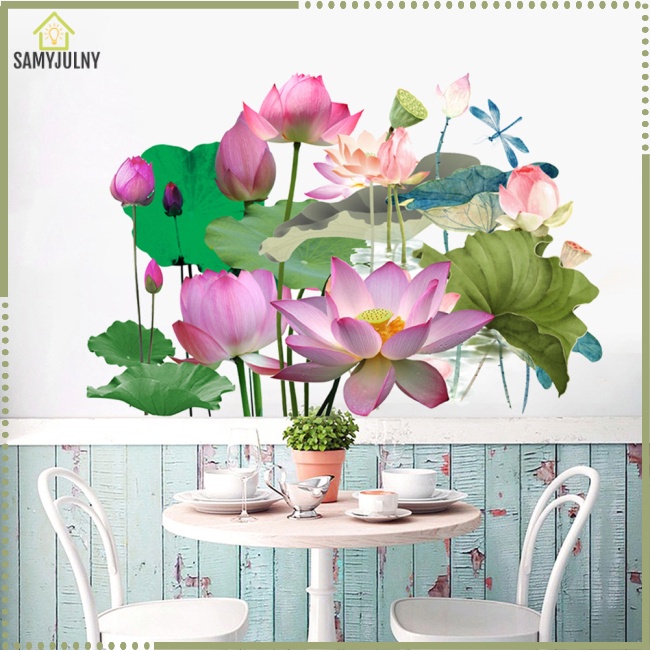Bộ 2 Miếng Dán Tường Chống Thấm Nước Họa Tiết Hoa Sen Độc Đáo Trang Trí Nhà Cửa